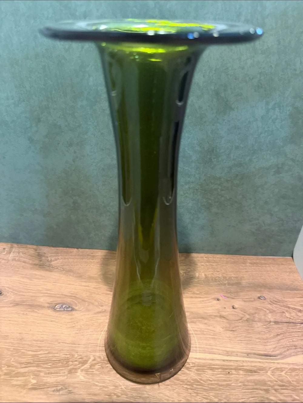 Green Glass Flared Vase - Tall Decorative Accent
